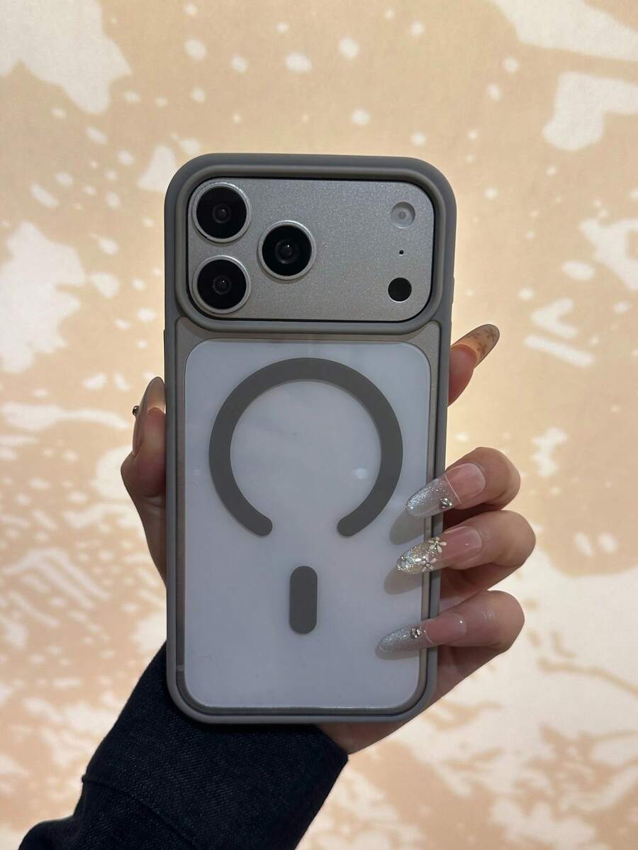 Magnetic Luxury Transparent Acrylic Magnetic Shockproof Phone Case, Minimalist Summer Outdoor Soft TPU Back Cover With Large Holes, Compatible With IPhone 17 Pro Max, 16 Pro Max, 15 Pro Max, 14, 13, 15, 16, 17 And S26 Ultra, S25 Ultra, S24 Ultra, S25 FE, S24 FE, S23 FE, S24, S25, S23, S22 Plus, Supports Wireless Charging - Grey - View 1