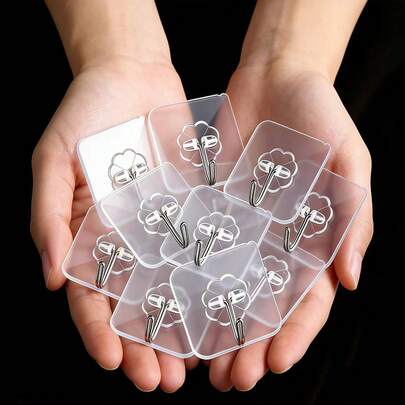 60个/30个/10个装强力透明粘钩，无需钻孔，不伤墙面，粘性强，可移除，透明，防水，防锈，适用于悬挂衣物、帽子、餐具、鞋子、配饰、厨房用具、包袋等。适用于厨房、浴室、客厅、卧室墙面，多功能悬挂式收纳架，适用于家居、墙面、门、橱柜。也可作相框挂钩。