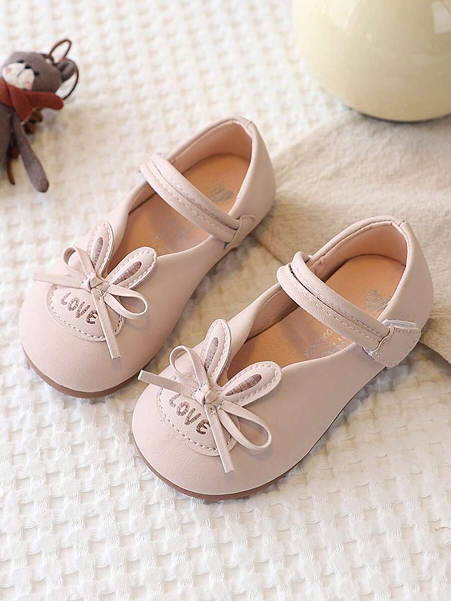 1双女童兔耳平底鞋，刺绣可爱设计，儿童软底防滑透气皮革休闲凉鞋，百搭时尚运动鞋，适合春、夏、秋、冬四季穿着 - 粉色 - 查看 1