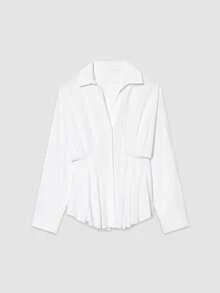 YROOE Women's Spring/Summer Pleated Silk Blend Fitted Long Sleeve Blouse White - White - View 1