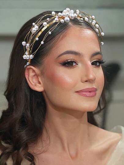 1pc Luxury Elegant Pearl Beaded Bridal Headband, Handmade Women Hair Accessory Suitable For Party, Photography, Birthday Gift