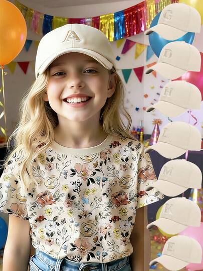 1顶A-Z字母儿童棒球帽，儿童立檐帽，防紫外线遮阳帽，适合3-16岁儿童日常户外活动。