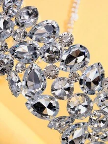 1 pieza Collar gargantilla con strass brillantes, collar de cristal versátil, cadena de cuello totalmente pavimentada de estilo bohemio, collar para usar en fiestas - Plateado - Ver 6