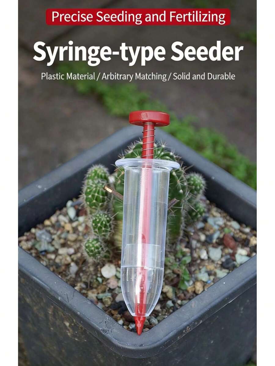 1/2pcs New Syringe-Style Seeder, Manual Planting Hole Puncher For Seedling Tray, Vegetable Garden Tool. Syringe-Style Seeder - Small Precise Seeding & Fertilizing Tool For Potted Plants, Vegetables, Suitable For Seeds Under 1.5mm, Spring-Loaded Auto-Return Design, Durable, Universal For Gardening, Beginner Gardening Tool, Easily Achieve Even Seeding, Say Goodbye To Uneven Hand Sowing - 1pc - View 1