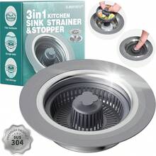 3 In 1 Kitchen Sink Drain Strainer And Stopper, 304 Stainless Steel Pop-Up Anti-Clogging Basket Filter, Fast Drainage Sink Plug, Universal For Standard 3-1/2 Inch Drain Holes, Easy To Install & Clean Kitchen Sink Accessory - Silver+Grey - View 10