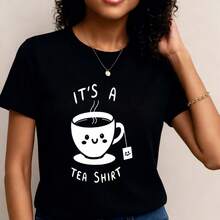 Camiseta divertida "Es una camiseta" para amantes del caf￩ | Camiseta roja linda con eslogan de humor, cuello redondo, manga corta, top casual de verano/oto￱o, el mejor regalo para Navidad, Acci￳n de Gracias y A￱o Nuevo- 1pcs, 180Gsm, 100% Cotton - Negro - Ver 1