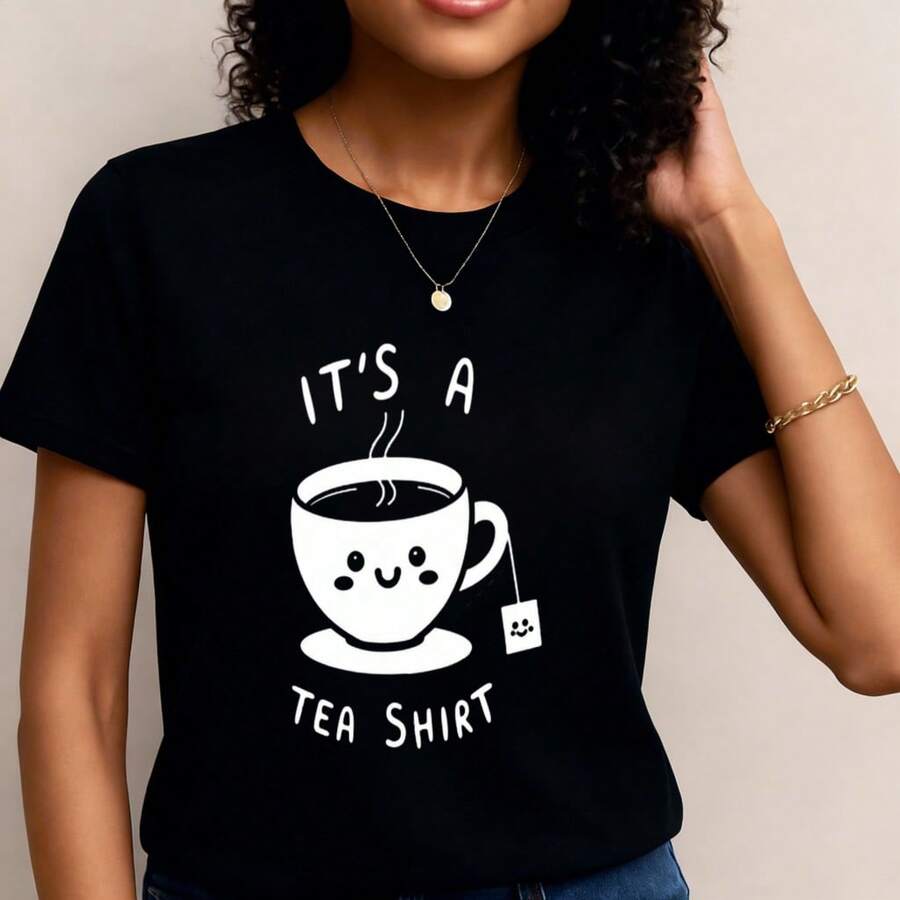 Camiseta divertida "Es una camiseta" para amantes del caf← | Camiseta roja linda con eslogan de humor, cuello redondo, manga corta, top casual de verano/otoo, el mejor regalo para Navidad, Accin de Gracias y Ao Nuevo- 1pcs, 180Gsm, 100% Cotton - Negro - Ver 1