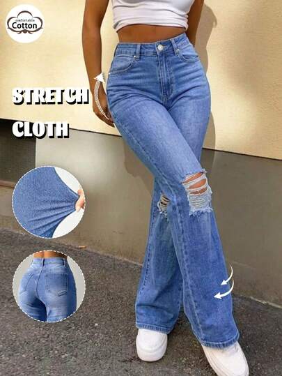 GILIPUR Y2K Style Women's High-Waisted Flare Jeans, European And American Streetwear Deep Blue Skinny Pants, Stretchy Fabric, Elegant & Fashionable, Casual Versatile Bottoms Spring