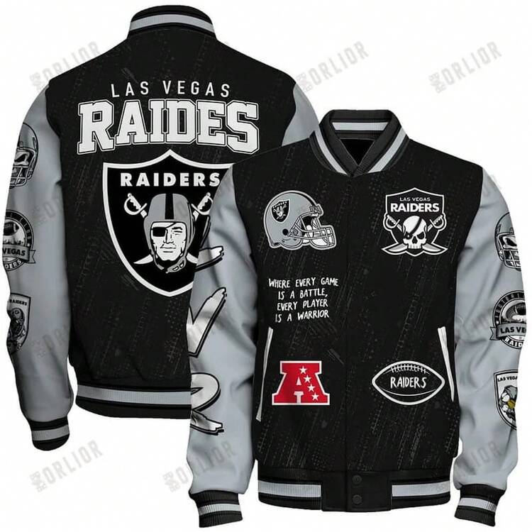 N-F-L Las Veg-As Rai-Ders   Nat-Onal Football Conference Unisex Varsity Jacket -4 - Màu sắc hỗn hợp - Xem 2