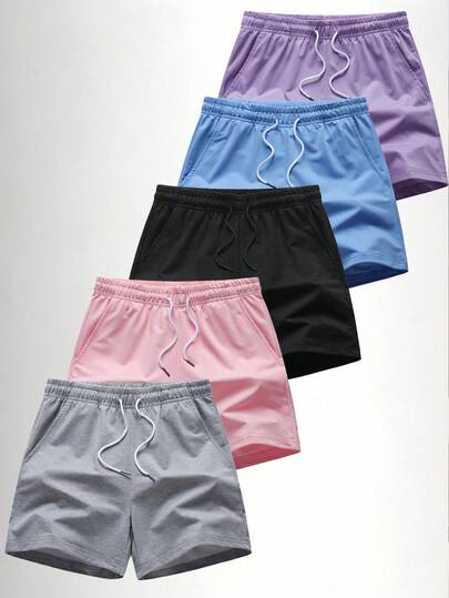 Quần short nữ màu xám nhạt tối giản, có dây rút, màu trơn đơn giản, thanh lịch và thoải mái.