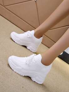 2022 New Spring Women Casual Sneakers, Breathable Mesh Thick Sole Platform Shoes, Summer - White - View 6