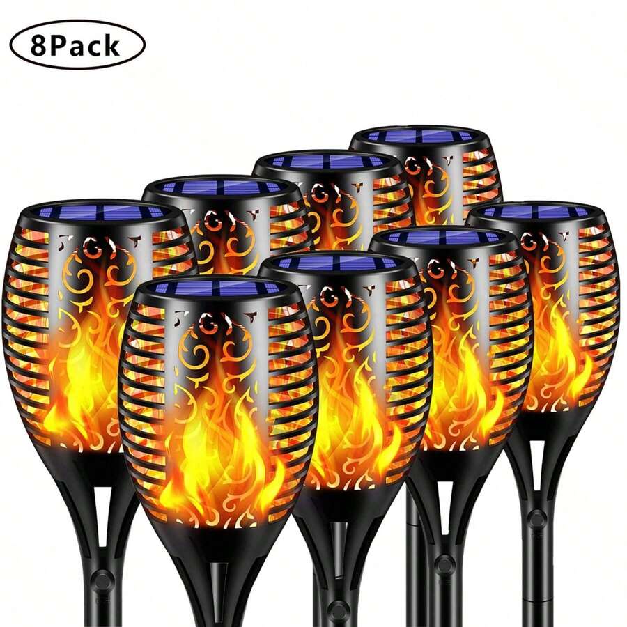Solar Lantern Outdoor Flame Light LED Taller And Larger Flickering Flame Solar Flashlight IP65 Waterproof Outdoor Lighting Solar Aisle Light Christmas Decoration Garden Yard, 8/2 Pack - 均碼 - 查看 1