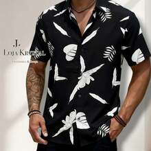 JL Men's Hawaiian Floral Beach Shirt, Short Sleeve, Button-Down, Spring And Summer - 花卉 16 - 查看 2