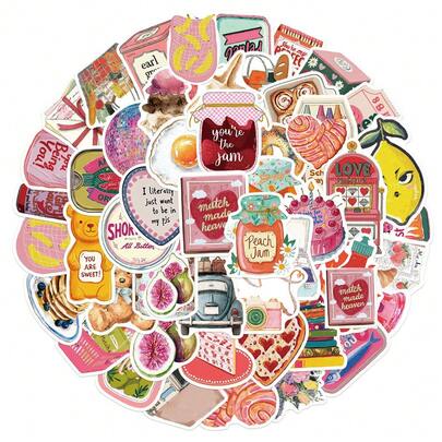 50张粉色地中海风格贴纸，少女心美学高品质涂鸦贴纸，适用于手机壳、剪贴簿等。