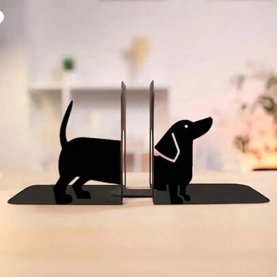 2 piezas Decoración de estantería metálica con perro salchicha lindo, adecuado para estantería de oficina o hogar, tamaño 16.89*8.0*15.01cm, idea de regalo única y duradera