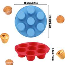 7-Cup Muffin Baking Pan For Air Fryer, Non-Stick Cupcake Mold, Round Pudding Baking Tray, Baking Tools - Multicolor - View 2
