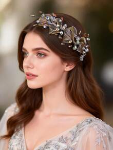 1 pieza Elegante corona de princesa de moda para mujer, diadema de accesorio para el cabello con diamantes de imitación de lujo para cumpleaños/boda, para verano y playa - Multicolor - Ver 2