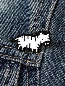 1pc Cartoon Zebra Shaped Brooch, Black And White Minimalist Line Art Design, Adorable Accessory To Add Playful Charm To Outfits - Black and White - View 6