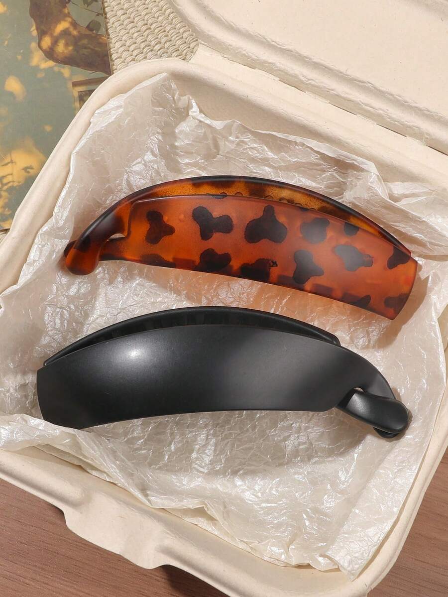 2pcs PC Material Amber Matte Banana Clips, Minimalist Elegant Commuter Style, Versatile For Casual Bun, Low Ponytail, Flyaway Hair Fix,Summer,Holiday,Travel - Multicolor - View 1