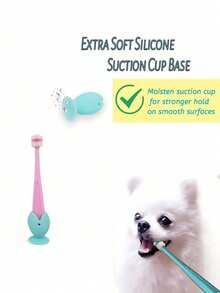 Small Dog & Cat 360° Soft Silicone Toothbrush With Suction Cup, Gentle Pet Oral Care Accessory, Luxury Silicone Fish-Shaped Toothpaste Holder, Battery-Free - Multicolor - View 2