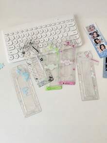 Transparent Glitter PVC Life 4-Frame Card Holder, Commemorative Ticket Organizer, 4-Photo Display Hanging Accessory, Bag Charm - Multicolor - View 9