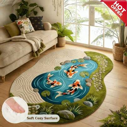 1000g Weight, 10mm Thickness Faux Plush Carpet For Living Room. Features Simulated Pond Carp Design With Modern Light Luxury Style. Unique Carp Pond Pattern Carpet Exudes Sophisticated Contemporary Aesthetics. Washable Carpet Suitable For Hand Washing Only. Suitable For Indoor Use As Irregular-Patterned Carpet For Room Decoration. Ideal As Premium Gift For Friends Or As Decorative Floor Mat For Fishing Enthusiasts. Perfect For Living Rooms, Entryways, And Room Decor.
