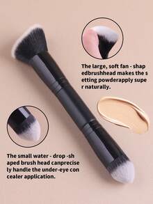 Bộ cọ trang điểm hai đầu 7 món, bao gồm cọ phấn phủ, cọ má hồng, cọ highlight, cọ phấn mắt, cọ chuốt mi, cọ kẻ mắt, được thiết kế dành cho phụ nữ sành điệu, tiện dụng và chu đáo, đáp ứng đầy đủ nhu cầu trang điểm hàng ngày. - màu đen - Xem 5