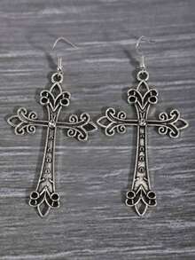 1 Đôi bông tai hình thánh giá phong cách Gothic cổ điển - Bạc - Xem 4