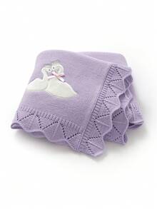 四季純棉嬰兒毯，新生兒毯，可愛天鵝刺繡，女嬰舒適毯，嬰兒車毯，兒童毯，嬰兒必需品 - 淺紫 - 查看 8