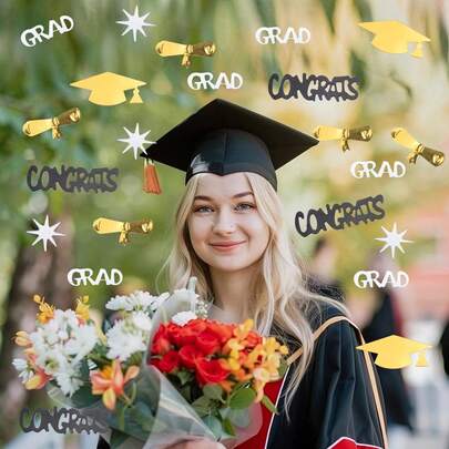 A Set Of 200 Gold Silver Black Three-Color Graduation Confetti, Class Of 2026 Themed Table Scatter Decorations, Ideal For Graduation Parties, Table Accents, And Graduation Ceremony Supplies.