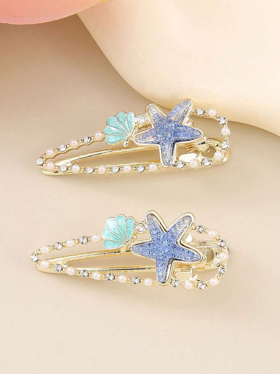 1个可爱海星发夹，蓝色侧鳄鱼夹刘海发夹，优雅小发夹，学生用品，发饰，头部饰品，女士发饰，爪夹 - 彩色 - 查看 1