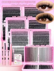 720/740/800pcs Super High-Volume DIY False Eyelashes Set, 8-16mm Mixed Length 10D-150D D Curl Natural Look False Eyelashes, Extra Thick And Fluffy, Voluminous Eyelashes Book, Friendly To Beginners, Suitable For Daily Use And Outgoing, Party, Festival And Travel Using,Styles Mixed And Can Be Matched Freelylash Clusters Kit,Lashes,Eyelashes,Fake Lashes - Multicolor - View 2