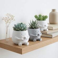 Mini Cute Expression Succulent Plant Pot, Heart-Shaped Plastic Succulent Planter, 6cm/2.4 Inch Small Pot, Suitable For Desk, Office, Shelf And Home Decor, White, Gray - A - View 2