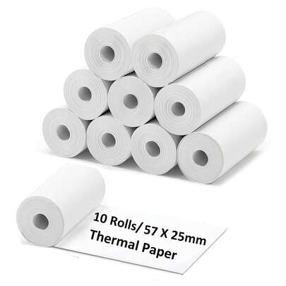 Giấy nhiệt, giấy in nhiệt bóng cho máy in mini cầm tay, khổ 57mm, đường kính 25mm, nhãn nhiệt cho hầu hết các máy in bỏ túi, chữ đen, thích hợp để ghi chú, lập danh sách, chụp ảnh.