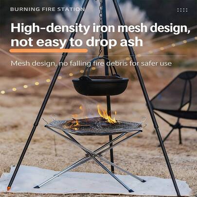 Bếp lửa ngoài trời bằng thép không gỉ có thể gập lại - Giá đỡ và vỉ nướng di động cho cắm trại, giá đỡ bếp lửa chắc chắn dành cho cắm trại, leo núi và đốt lửa trại trong sân sau.