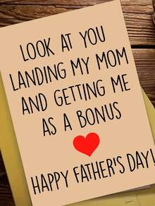1pc, Funny "Landing My Mom & Getting Me As A Bonus" Father's Day Card. Includes Envelope, Kraft Paper. Playful Bold Text & Red Heart Design. Perfect For Stepdads-The Ideal Lighthearted Card For Bonus Dads (12cm/4.7in X 17cm/6.7in) - Brown Envelope - View 3