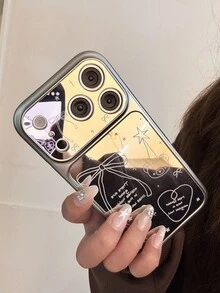 Compatible With IPhone 17 Pro Phone Case, Full Coverage Lens Protection Anti-Fall Mirror Protective Cover, Suitable For IPhone 14 Pro, 16, 15 Pro Max, 13, Cartoon Minimalist Bow Design - Silver - View 3