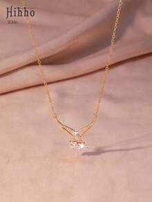 Hihho 1件“丘比特之心”天使翅膀双心壁龛优雅项链，送给女朋友/闺蜜的礼物 - 雙心V型 - 查看 12