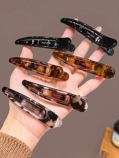 2个黑色/琥珀色/豹纹亮面高品质9厘米/3.54英寸发夹，优雅可爱简约复古宫廷风休闲街头时尚，适合女性日常装饰、发型设计、化妆、通勤、度假、上学、派对、节日佩戴