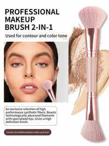 双头化妆刷，柔软刷毛，斜角轮廓刷+散粉刷，化妆工具 - 彩色 - 查看 4