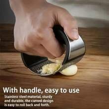 1pc Stainless Steel Curved Garlic Press With Ergonomic Non-Slip Handle! Easily Crush Garlic And Ginger For Cooking, Stir-Frying And Seasoning - Great For Home Kitchen, Dorm And Small Apartment! Perfect For Spring Meal Prep And Summer Grilling! , Easy To Clean, Rust-Resistant - Essential Kitchen Tool! - Default - View 4