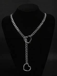 1pc Heart-Shaped Chain Choker, Lingerie Accessory, Women's Heart-Shaped Leash Necklace, Multi-Layer Tassel Necklace, Punk Metal Chain Body Jewelry Chain, Accessory For Couples, Dates, Parties And Performances - Silver - View 2