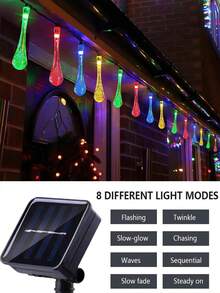 Solar Outdoor Garden Lights String,Water Drop Crystal String Lights,5M 20 Leds/7M 50 Leds 8 Modes Waterproof Fairy Light For Outdoor Patio Yard Party Holiday Christmas Tree,Home,Lawn,Wedding,Balcony,Camping Decor (Multicolor/Warm White/White) - Solar String Lights - Water Droplet Decorations - View 5