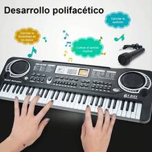 Las opciones de instrumentos populares incluyen un teclado electrónico multifuncional de 61 teclas, una herramienta educativa para principiantes, perfecta para que los principiantes practiquen la destreza y la coordinación de los dedos. - Negro - Ver 2