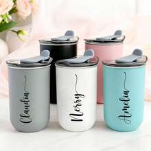 CFUNIQ 1pc Customized Stainless Steel Travel Mug - Double Wall Insulated Coffee Cup With Personalized Name, Elegant Matte Finish, Reusable, Multifunctional, Decorative, Fashionable, Refined, High Quality, Personalized, Unique, Suitable For Men, Women, Boyfriend, Girlfriend, Father, Mother, Family, Friends, Son, Daughter, Students, Employees, Office, Tea Room, School - 多色 - 查看 4