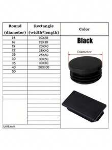 5/8/10个装黑色塑料塞帽，方管家具腿防尘罩，桌椅钢制脚垫保护套 - 黑色 - 查看 12