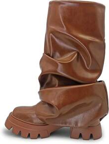 Women's Platform Round Toe Mid Calf Boots With Chunky Heel - M-brown - View 7