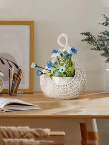 1pc Handwoven Teardrop-Shaped Storage Basket, Bohemian Style, Space-Saving Wall-Mounted Organizer, Suitable For Storing Vegetables, Potatoes, Onions, Garlic, Fresh Produce, Snacks, Toiletries, Towels, Toys And Household Items, Multifunctional Decor Piece, Fits Bohemian & Farmhouse Home Decor - White - View 7