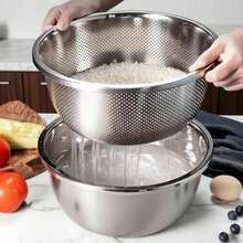 LAISONWARE 2 Packs Heavy-Gauge Stainless Steel Colander Set - Micro-Perforated Filter Bowls For Washing Vegetables, Fruits & Draining Pasta | Dishwasher & Rustproof | Spring Kitchen Organization Essential - Multicolor - View 2