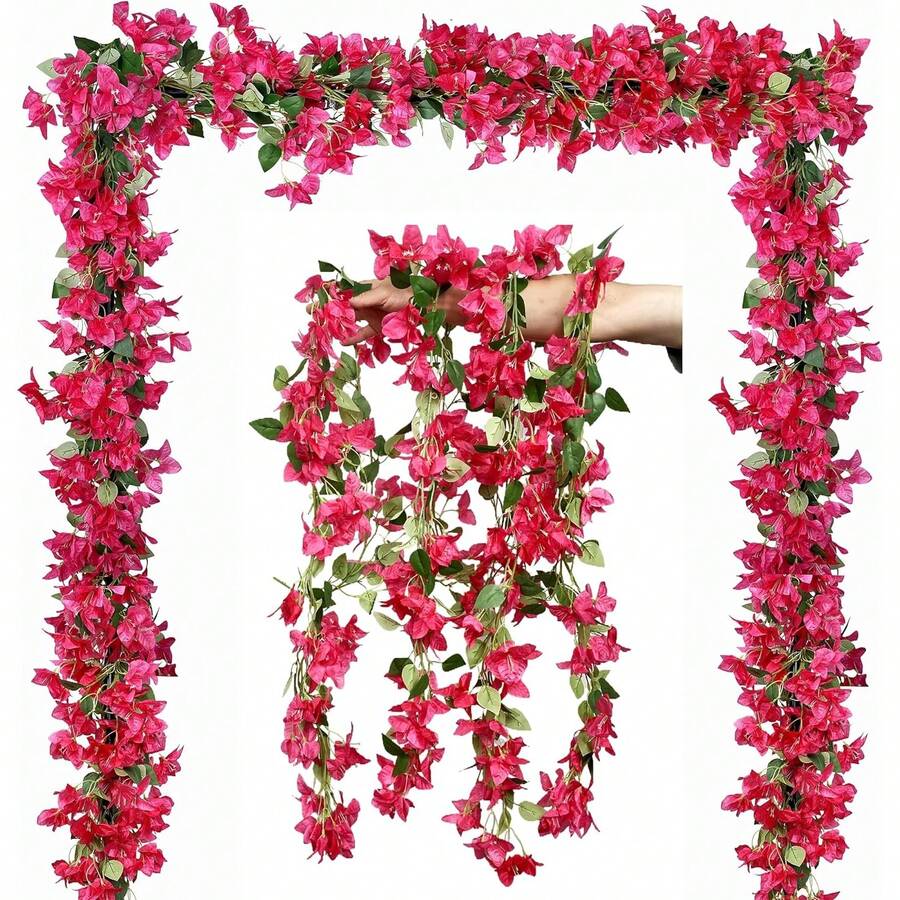 1pc 5.9ft Artificial Bougainvillea Wreath, Faux Silk Bougainvillea Vine, Long Stem Fake Bougainvillea Wreath, Suitable For Dining Table Decor, Table Runner, Wedding Arch, Wall Decoration - Rose - View 1